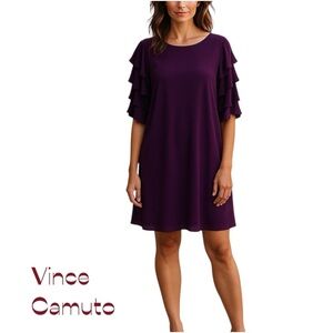 Vince Camuto Sheer Burgundy Ruffled Party Event Dress NWOT Size 6